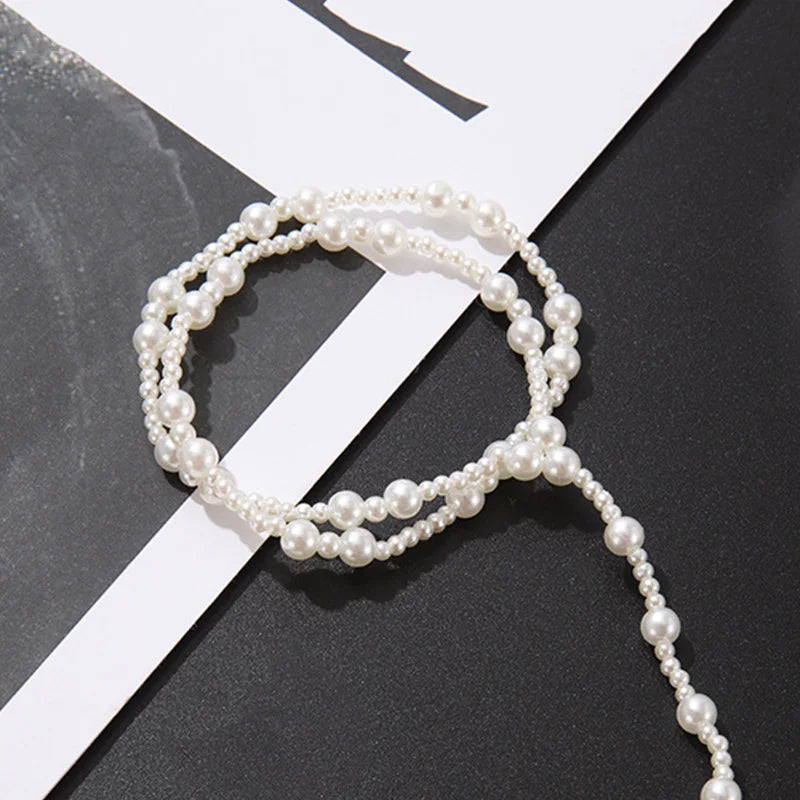 Double Layer Pearl Anklets for Women Summer Beach Sandal Anklet Barefoot Jewelry Bohemia Accessories Outdoor Travel Foot Chains